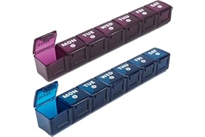 MOSSIME Large Pill Box Organiser, 2pack Weekly Travel Pill Organiser, Pill Boxes 7 Day 2 Times a Day Big Compartments Pill Case 14day XL Medication Tablet Dispenser for Fish Oil Vitamin Holder (Blue-Purple)