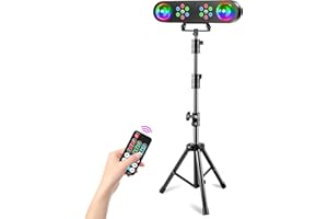 RTKTOUP Luces de DJ con soporte, luces giratorias de bola de discoteca y luces de colores, sistema de iluminación de escenario con sonido activado, para bar, concierto, movimiento, boda, Halloween, Navidad,