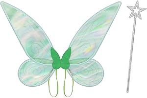 SINSEN Feenflügel Erwachsene Feenflügel Kinder, Fairy Wing Für Mädchen Damen Mit Zauberstab Halloween Karneval Fee Cosplay Kostüm Sich Kostümieren (Grün Flügel Set)