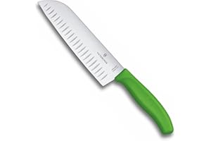 Victorinox Swiss Classic Cuchillo de cocina/Santoku, Con hoja de 17 cm y filo alveolado, Fabricado en acero inoxidable, Blister, Verde