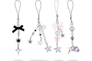 GEEHUA 4 jolies breloques pour téléphone portable, ensemble de bijoux de telephone, fraise rose, papillon, étoile breloque pour téléphone portable, porte-clés, décoration d'appareil photo