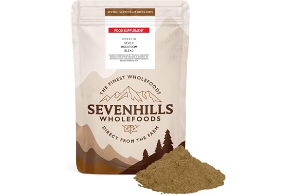 Sevenhills Wholefoods Poudre De 7 Champignons Mélange Bio 200g, Lions Mane (Crinière de Lion Hericium), Reishi, Chaga, Shiitake, Maitaké, Cordyceps, Tremella