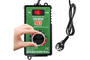 DEWIN Régulateur de Vitesse, régulateur de Vitesse de Moteur 230 V, Commande de Ventilateur, régulateur de Vitesse en continu, régulateur de Tension 15 A, Protection Contre Les surcharges pour