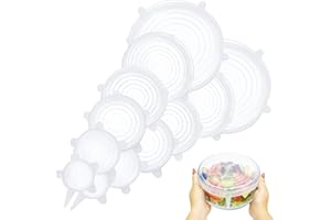 SALVERIA Couvercle Silicone Alimentaire adaptables ecologiques Elastiques Extensibles reutilisables sans BPA Lave Vaisselle Film Charlotte Couvre Plat Alimentaire reutilisable (12 Unités)