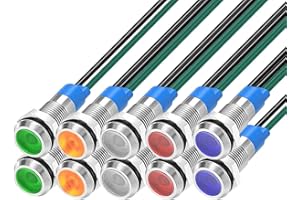 Gebildet 10pcs 6mm 3V-4.5V-5V-6V-7.5V-9VDC Energy Saving LED Metal Indicator Light Waterproof Signal Lamp with Wire(Red/Orange/Blue/Green/White)