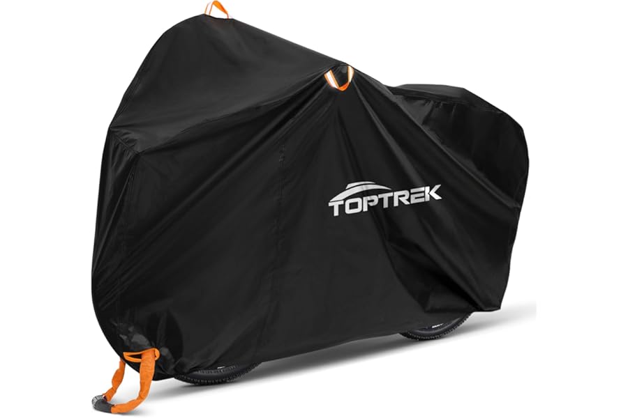 toptrek Bike Cover, 210D Bike Covers for Outside Storage with Lock Holes, 200 x 110 x 70cm Bicycle Cover Waterproof Outdoor with Bike Storage Bag, Anti-UV Windproof Rain Cover for Mountain & Road Bike