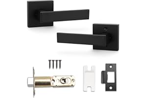 Probrico Passage Door Levers, Black Door Handles, Square Interior Door Handles for Hallway or Closet, Two Sides Flat Reversible Door Handles, 1 Pack
