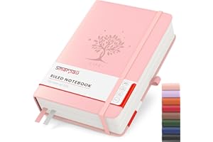 Smarpau Notizbuch A5 Liniert, Hardcover mit100gsm 320 Seiten Dickes Tintenfestes Papie, Tagebuch Leder, Notizblock für Erwachsene Arbeit, Schreiben, Notizen, Lernen, Reisen, 14.5 x 21 cm-Rosa