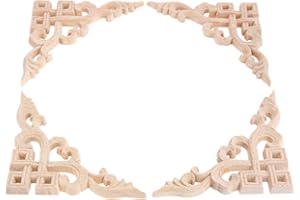 MUXSAM 4Pcs Square Hollow Design Wood Carved Furniture Corner Applique Onlay Antique & Modern Doors, Walls Ornamental 10cm