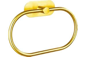 Eolax Portasciugamani ad anello, autoadesivo per bagno, in acciaio inossidabile, senza fori, moderno, rotondo, montaggio a parete (oro)