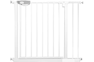 HENGMEI Barrera de Seguridad de Niños para Puertas extensible de metal 85-95cm Auto Close, Sin Taladrar, Blanco