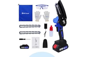 QIMU Mini-Kettensäge, 4-Zoll-Akku-Elektrokettensäge, 21-V-Batteriebetriebene tragbare kleine Einhand-Handkettensäge mit 2 Batterie,2 Ketten, Sicherheitsschloss,zum Astschnitt, Baumschneiden,Holzschneiden