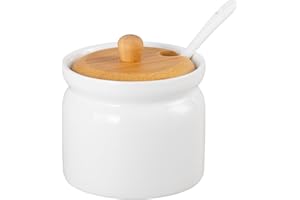 GALICJA RONNIE - Sucrier en céramique avec cuillère et couvercle - Blanc - Sucrier spacieux et stable - Avec couvercle et cuillère - Accessoire de cuisine - 8,5 x 8 cm