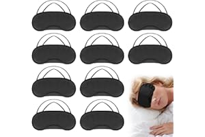 HEMIKS 10 Pezzi Maschera per Dormire, Mascherina Occhi per Dormire Traspirante Leggera, Copri Occhi per Dormire Con 2 Elastici per Scuola Casa Ufficio Bambini Uomini Donne (Nero)
