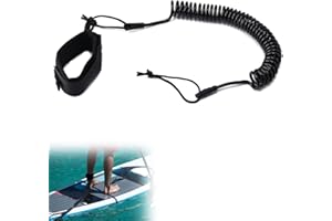 AONAYO Leash de surf de 10 pieds, accessoires de stand up paddle, laisse de sécurité Sup kayak, dragonne de pied rétractable pour surf, rafting, bateau, pêche, etc. (Corde TPU de 5 mm noire)