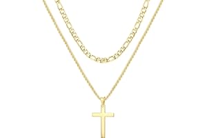 ORAZIO Collana a Catena con Croce per Donne e Uomini, Collana in Acciaio Inossidabile con Catena Figaro e Catena Quadrata con Ciondolo a Croce in Argento 925, Regalo Semplice per Ragazze