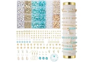 Moxiewell Perles Pour Bracelet Kit, 1675 Pièce Perle pour Pierre Naturelle Irrégulière Puce de Pierre Naturelle à Enfiler, Bijoux Bracelet avec Perles Lettres DIY (B)