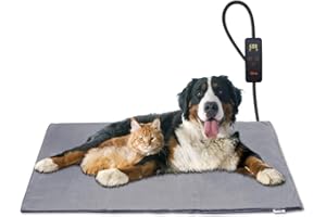 Toozey Katzen & Hund Heizmatte Innen 90 * 60cm, Timing & Temperatur Einstellbar Sicher Elektrisch Haustier Heizdecke, Weicher Wärmedecke für Neugeborene/Klein/Altere Katze und Hund, Grau - XL
