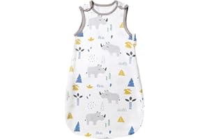 Mosebears Baby Schlafsack Sommer, Cute Animal Cartoon waschbare Decke 0,5 tog für Mädchen und Jungen, tragbare Decke ohne Ärmel Schlafsac (Nashorn, S (0-6 Monate))