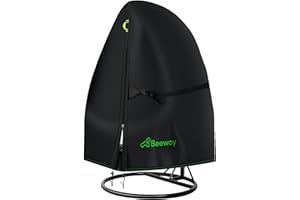 BEEWAY Swing Egg Chair Cover Waterproof, Outdoor Patio Rattan Hanging Cocoon Chair Cover with Zipper - 420D Oxford Fabric, Anti-UV , Windproof - Ø200 x 230cm Double Seater