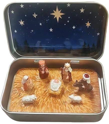 Generico Mini Presepe In Scatola Di Latta | Decorazione Da Tavola Per Natale,Decorazione Per Scena Della Natività,Per Ufficio Mensola Camera Da Comodino Libreria Soggiorno Gruppi Chiesa - 2