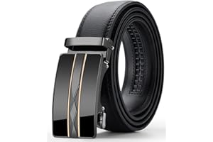 Oyifan Black Leather Belts for Men, Auto Sliding Ratchet Belts Dress Casual BeltsComfort Click Belts