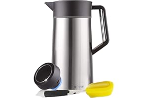 Pykal Carafe Isotherme Café - 2L Grande Capacité - Pichet Sous Vide 24HR 140F - Grande Carafe en Inox avec Couvercle Thermaclick pour Garder les Boissons Chaudes - Brosse Gratuite