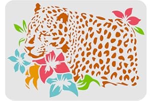 FINGERINSPIRE Pochoirs Léopard 29.7x21cm Pochoirs en Plastique pour Dessin Léopard Motif Fleurs Léopard Pochoirs Muraux Pochoirs Réutilisables pour Peinture sur Bois, Sol, Mur et Carrelage