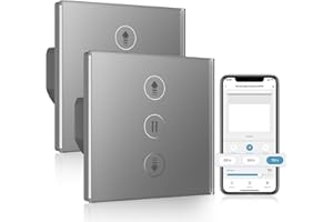 ALLEVOI Interruptor Persiana Wifi Porcentual 80 * 80mm, Interruptor de Persiana Inteligente Control por Voz Compatible con Alexa/Google Home/Smart Life, Requiere Cable Neutro, Gris