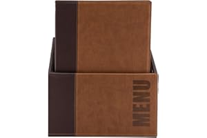 SECURIT - Box de 20 Cartes Menu Gamme Tendance - pour Restaurants, Cafés, Bars - 1 Insert Double (4 Pages) Inclus - A4 - Marron