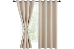 DWCN Vorhang Blickdicht Verdunkelungsgardinen mit Ösen 2 Stücke Thermogardine für Wohnzimmer, Schlafzimmer, Beige, 175x140cm(HxB)