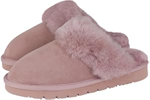 Rohn Moden Lammfell Hausschuhe Talea für Damen, echt Schaffell Pantoffel, atmungsaktive Pantoletten, Slipper mit fester EVA-Sohle in Premiumqualität, Schlappen in rosa, grau