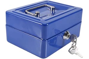 JOYZAN Geldkassette, Feuerfeste Wasserdichte Box Mini Tragbarer Stahl Geldkasse Abschließbar Bargeld Geld Münze Schmuck Sicherheitsbox mit Schlüsselschloss Griff 2 Schlüssel für Haushalt Loses Münzen[Blau]