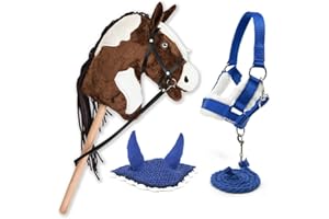 HOBBY HORSE LAND Hobby Horse Pie Mustang + Licol, Longe et Bonnet Bleu - Cheval bâton Pie