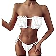 HUJINGLS Women Hollow Sexy Bikini Tube Top Bikini Push-Up Padded Thong Bandage Swimwear Swimsuit Beachwear Bikini Set