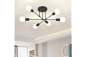 ZYDTRIP Sputnik Chandelier, Industrial Semi Flush Mount, Black 6-Light Modern Ceiling Light for Bedroom, Living Room, Dining Room, Kitchen, Office, Hallway