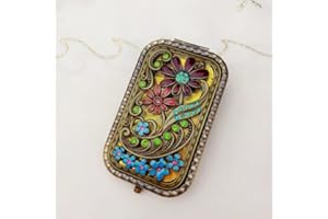 JAUHMUI Mini Taschenspiegel,Retro Handspiegel Blumenspiegel,Tragbare Doppelseitiger Kosmetikspiegel,Antiker Klappbarer Taschenspiegel,für Damen Mädchen Frauen Kosmetik Frisur Geburtstag Party Geschenk (A)