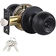 NALACAL Matte Black Door Knobs with Lock and keys, Interior/Exterior Door Knob for Bedroom or Bathroom, Entry Door Lock