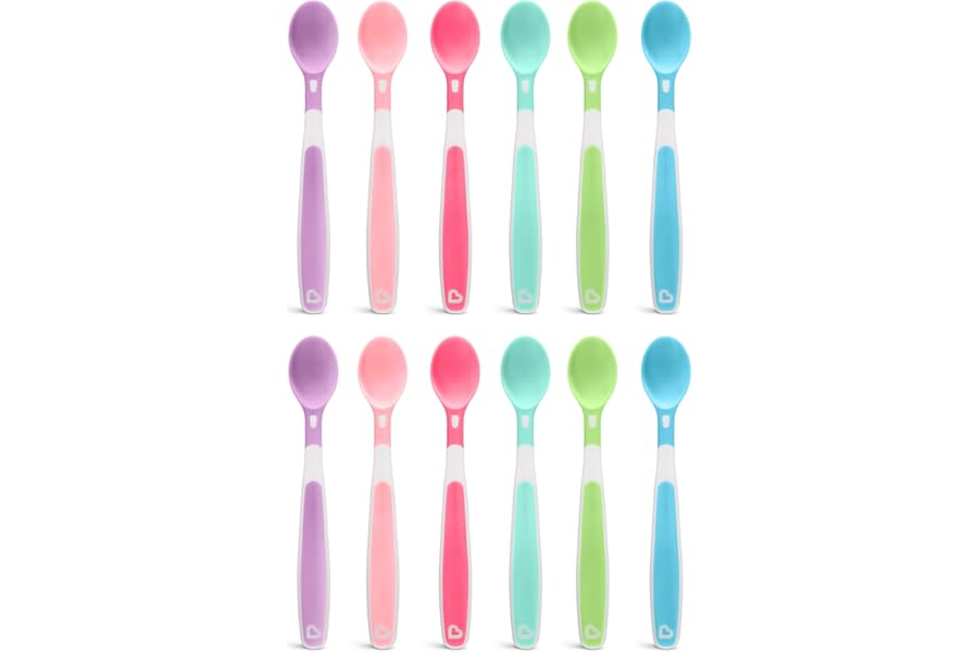Munchkin Soft Tip Toddler & Baby Spoons| Baby Weaning Spoons Set with Ergonomic Handles| Dishwasher Safe Plastic Cutlery| BPA Free Baby Feeding Spoons & Dessert Spoons for Babies| 12 Pack