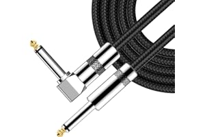 YOURKAY 6.35mm Gitarrenkabel 3M, Elektrisches Instrumentenkabel Bass AMP-Kabel 90 Grad 1/4" Stecker Stereo Instrumentaenkabel,Rechtwinkliges Klinkenkabel Gitarre Kompatibel Bassgitarre, Elektro