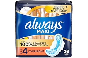 Always Maxi Feminine Pads For Women, Size 4 Overnight Absorbency, With Wings, Unscented, 26 Count