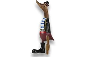 ‎ART-CRAFT ART-CRAFT Holz Ente Lauf Ente Gartendeko Figur aus Bambus Wurzel und Teak Holz Pirat handbemalt 25cm hoch