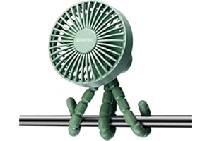 Schallen Rechargeable 4 Way Portable Lightweight Fan for Pram Fan, Car Seat, Desk, Office, Travel Fans | Clip on, Handheld, Tripod & Phone Holder (Green)