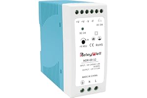 Alimentatore da guida DIN 12V, 60W, 5A; trasformatore da 230v a 12v led, guida DIN, alimentatore 12 volt, trasformatore a campana, ReleyWell, MDR-60-12