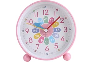 VOSSOT Réveil Numérique Enfants sans Tic-tac, Réveil d'apprentissage Silencieux Horloge Enfants Réveil Analogique Compact pour Garçons et Filles - Réveil de Voyage avec Veilleuse, Snooze et à Piles