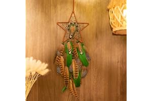 HMX MALL Traumfänger Kinder,Mond Sterne Sonne Schlafzimmer Traumfänger als Geschenke, Hochzeit Weihnachten Wandbehang Ornamente Handwerk, Mädchen Junge Dekorationen (Five-pointed Star)