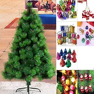 A2Z 6Feet Needle Pine Artificial Christmas Xmas Tree with Metal Stand, 64pc Decoration Set & LED Light (6Feet)