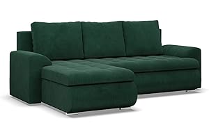 ‎MEBLIGO Mebligo - Ecksofa mit Schlaffunktion und 2 Bettkasten Cord - Dunkelgrün 230x89x159 (BxHxT) FORESTA - Links Eckcouch, Sofas & Couches, Couch L Form, Cauchsofa, Sofa Wohnzimmer