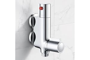 AIMOYO Mini Thermostatic Shower Mixer Bar Caravan Thermostatic Shower Faucet Valve Tap Round 1/2" Outlet, Small Vertical Shower Mixer for Rv, Camper Van, Yacht, Boat, Bidet Tap, Bidet Sprayer, 45mm Centres