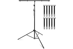 Tiger T-Bar DJ Lighting Stand, Photography Light Stand with 10 Hook and Loop Cable Ties